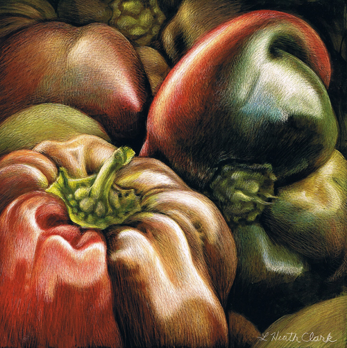 Bell Peppers, Acrylic on Clayboard