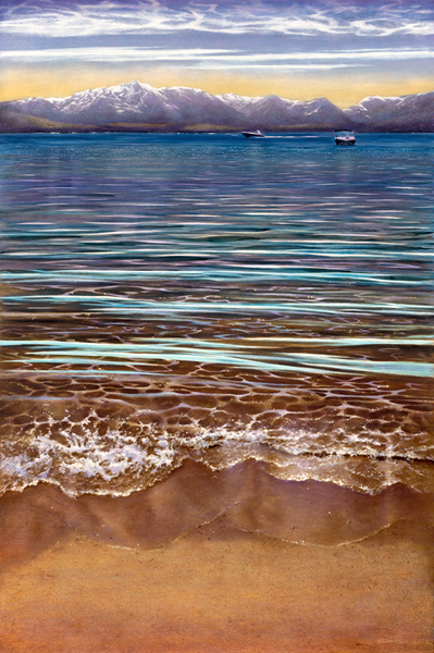 Tahoe Beach, Acrylic on Clayboard