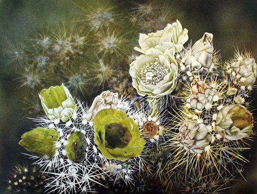 
		Two white flowers, Acrylic on Scratchboard