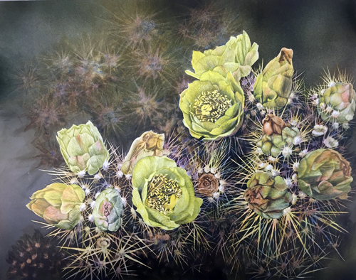 
		Two white flowers, Acrylic on Scratchboard